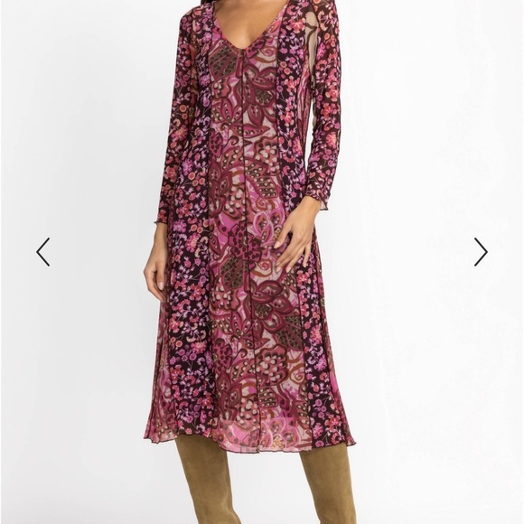 Johnny Was Dresses & Skirts - Johnny Was Agatha Mesh Paneled Midi Dress Sz. XS